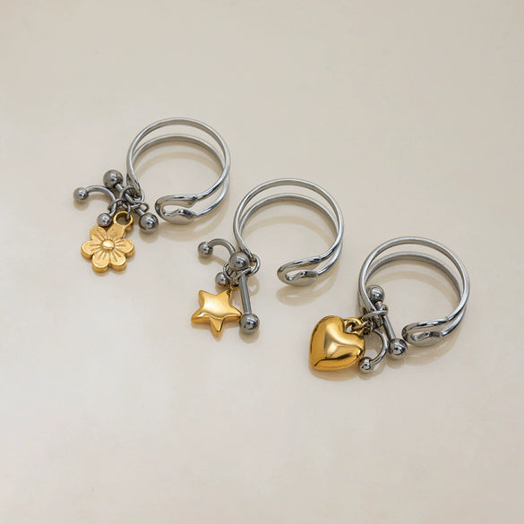 Wholesale Ring Stainless Steel Geometric Doublelayer Hollow Paperclip Style Electroplated