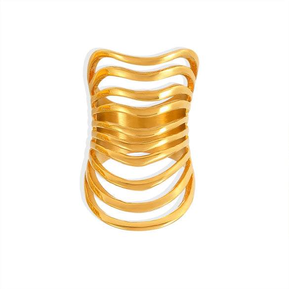 Wholesale Ring 316L Stainless Steel Geometric Electroplated Fashion Retro Exaggerated Hollow Multi Layer For Women