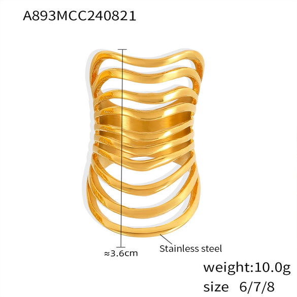Wholesale Ring 316L Stainless Steel Geometric Electroplated Fashion Retro Exaggerated Hollow Multi Layer For Women
