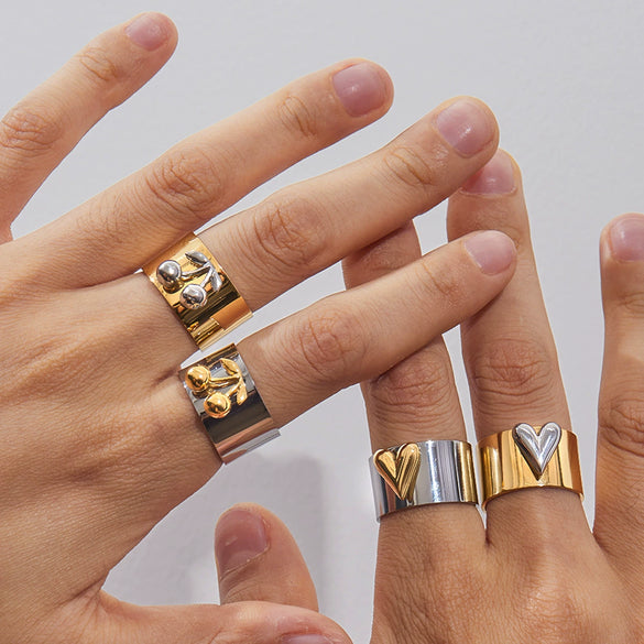 Wholesale Ring Stainless Steel Geometric Electroplated Love Contrast Color Opening Ring