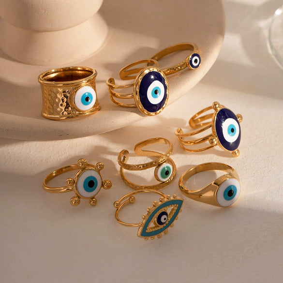 Wholesale Ring Stainless Steel Geometric Evil Blue Eye Retro Electroplating For Women
