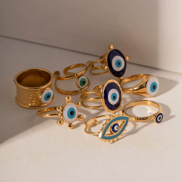 Wholesale Ring Stainless Steel Geometric Evil Blue Eye Retro Electroplating For Women