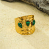 Wholesale Ring Stainless Steel Geometric French Retro Pleated Texture Inlaid With Natural Stone Electroplating For Women