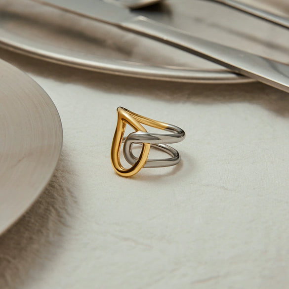 Wholesale Ring Stainless Steel Geometric French Retro Style Electroplated Jewelry