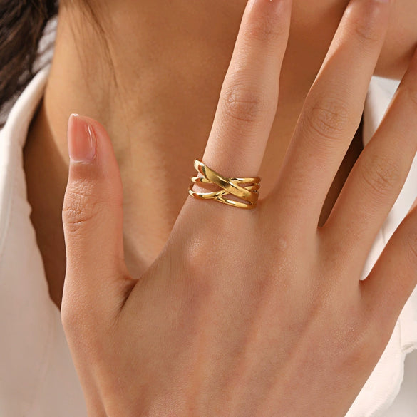 Wholesale Ring Stainless Steel Geometric Hip Hop Style Gold Plated Opening Adjustable For Women