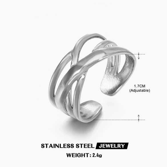 Wholesale Ring Stainless Steel Geometric Hip Hop Style Gold Plated Opening Adjustable For Women