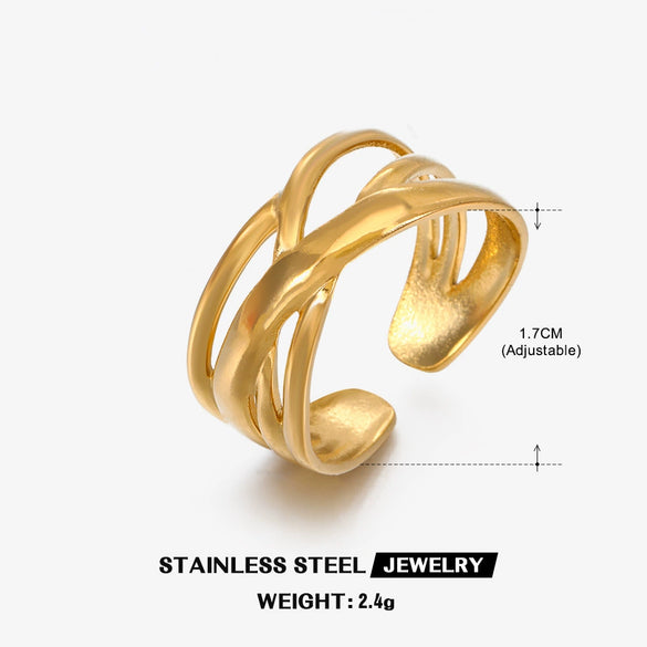 Wholesale Ring Stainless Steel Geometric Hip Hop Style Gold Plated Opening Adjustable For Women