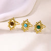 Wholesale Ring Stainless Steel Geometric Lace Hollow Design Inlaid Tiger's Eye Stone Electroplating