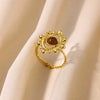 Wholesale Ring Stainless Steel Geometric Lace Hollow Design Inlaid Tiger's Eye Stone Electroplating