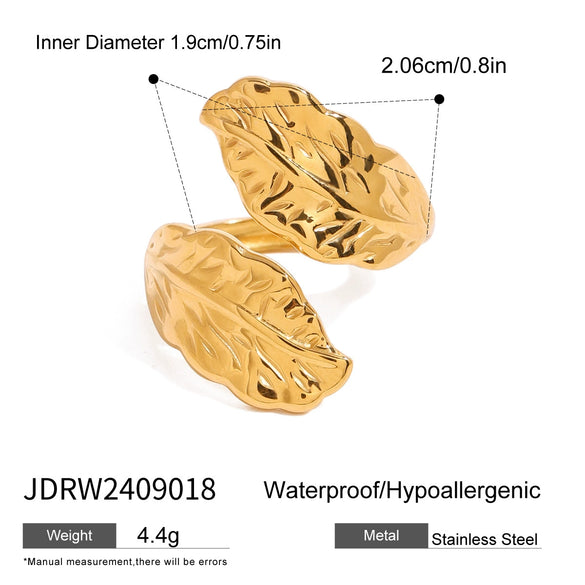Wholesale Ring Stainless Steel Geometric Leaf Retro Opening Electroplated