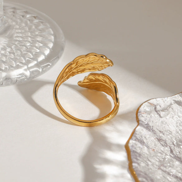 Wholesale Ring Stainless Steel Geometric Leaf Retro Opening Electroplated