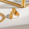 Wholesale Ring Stainless Steel Geometric Leaf Retro Opening Electroplated