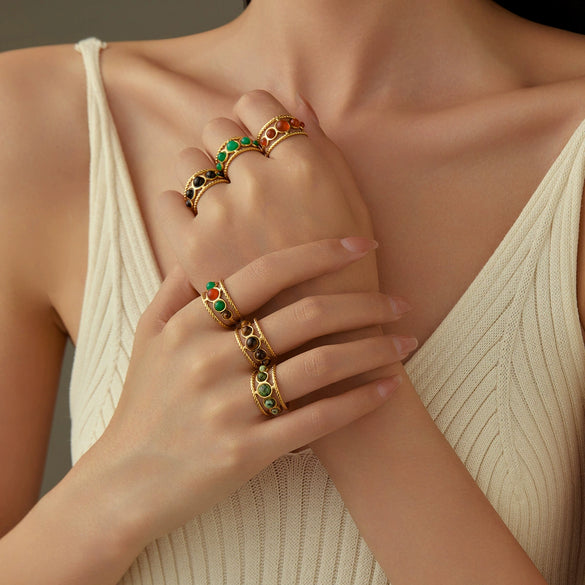 Wholesale Ring Stainless Steel Geometric Light Luxury Retro Women's Electroplating