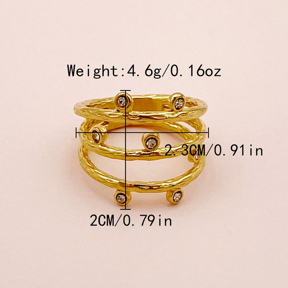 Wholesale Ring Stainless Steel Geometric Lines Vacuum Plated Gold Inlaid Zircon For Women