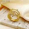 Wholesale Ring Stainless Steel Geometric Lines Vacuum Plated Gold Inlaid Zircon For Women