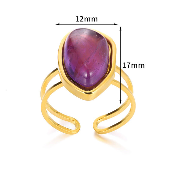 Wholesale Ring Stainless Steel Geometric Natural Stone Electroplated 18K Gold Unisex Women's