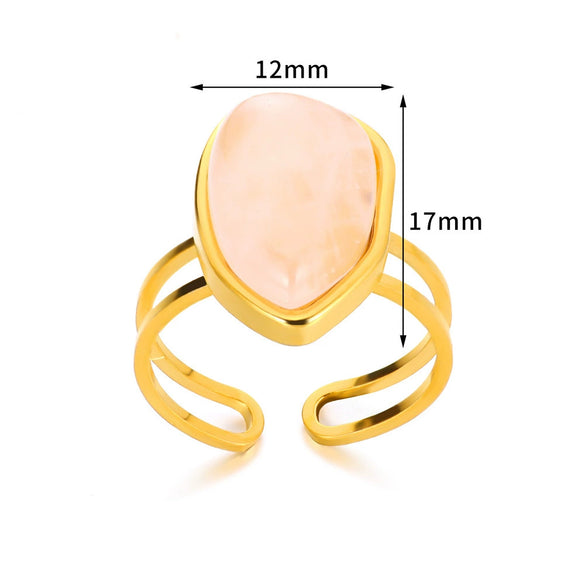Wholesale Ring Stainless Steel Geometric Natural Stone Electroplated 18K Gold Unisex Women's