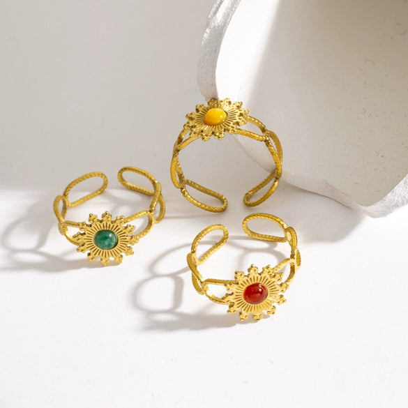 Wholesale Ring Stainless Steel Geometric Natural Stone French Retro Electroplating