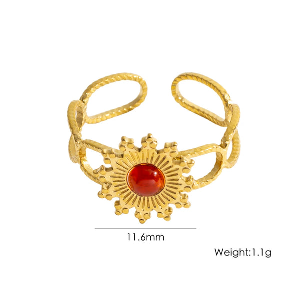Wholesale Ring Stainless Steel Geometric Natural Stone French Retro Electroplating
