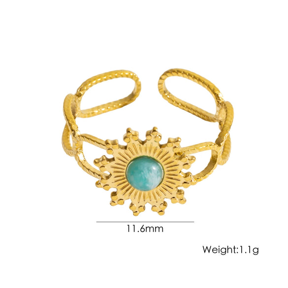 Wholesale Ring Stainless Steel Geometric Natural Stone French Retro Electroplating