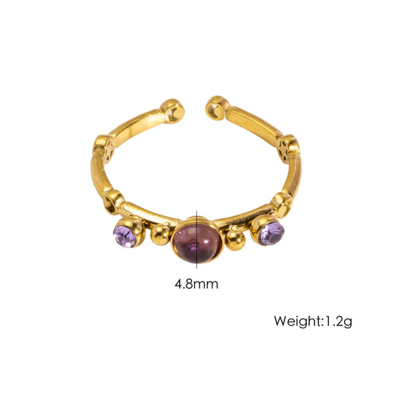 Wholesale Ring Stainless Steel Geometric Open Style Set With Gems Natural Stone Inlaid With Diamonds Unisex