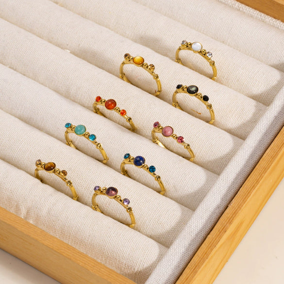 Wholesale Ring Stainless Steel Geometric Open Style Set With Gems Natural Stone Inlaid With Diamonds Unisex