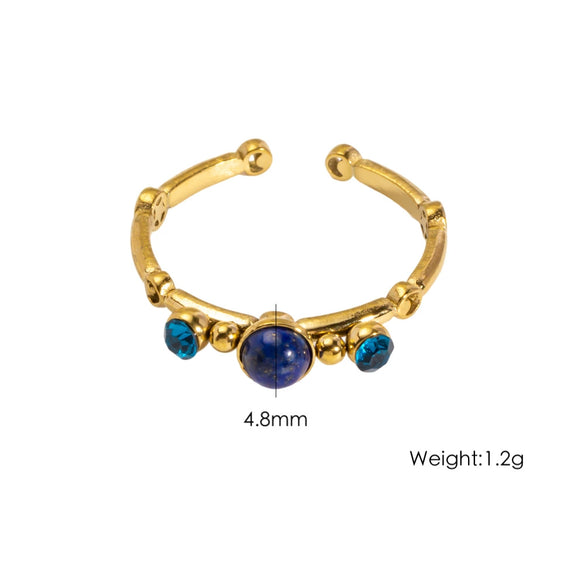 Wholesale Ring Stainless Steel Geometric Open Style Set With Gems Natural Stone Inlaid With Diamonds Unisex