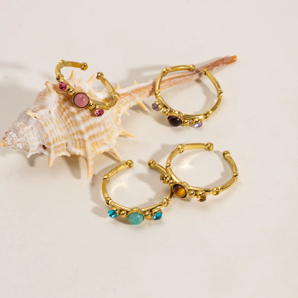 Wholesale Ring Stainless Steel Geometric Open Style Set With Gems Natural Stone Inlaid With Diamonds Unisex