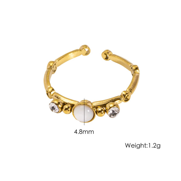 Wholesale Ring Stainless Steel Geometric Open Style Set With Gems Natural Stone Inlaid With Diamonds Unisex