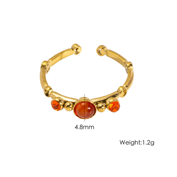 Wholesale Ring Stainless Steel Geometric Open Style Set With Gems Natural Stone Inlaid With Diamonds Unisex