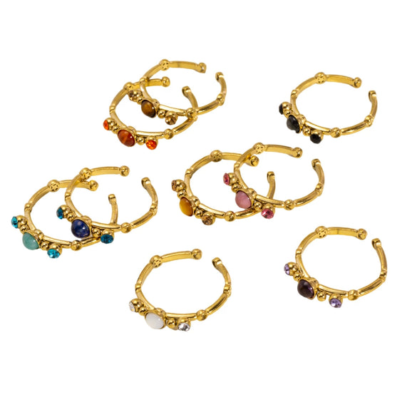 Wholesale Ring Stainless Steel Geometric Open Style Set With Gems Natural Stone Inlaid With Diamonds Unisex