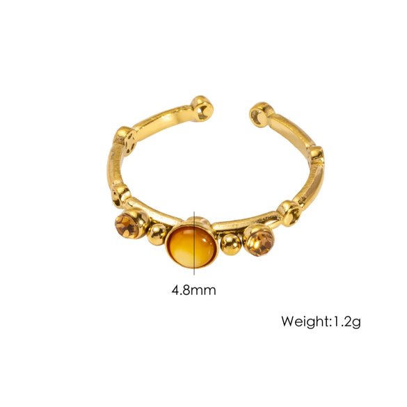 Wholesale Ring Stainless Steel Geometric Open Style Set With Gems Natural Stone Inlaid With Diamonds Unisex