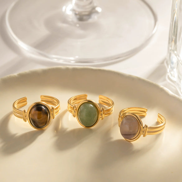 Wholesale Ring Stainless Steel Geometric Oval Semiprecious Stone Electroplated Women's