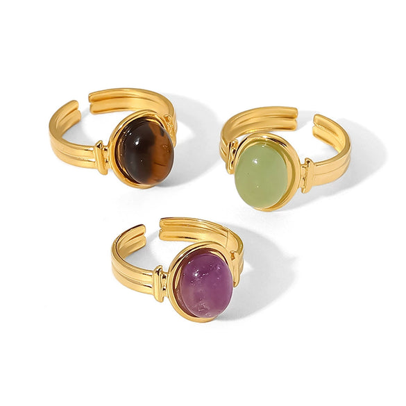 Wholesale Ring Stainless Steel Geometric Oval Semiprecious Stone Electroplated Women's