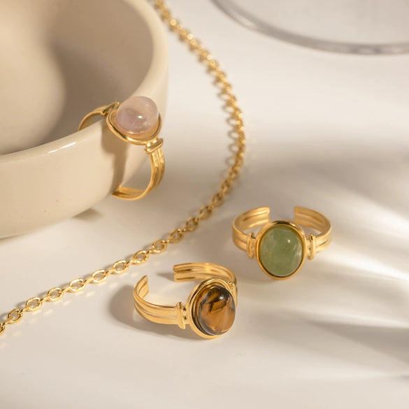 Wholesale Ring Stainless Steel Geometric Oval Semiprecious Stone Electroplated Women's