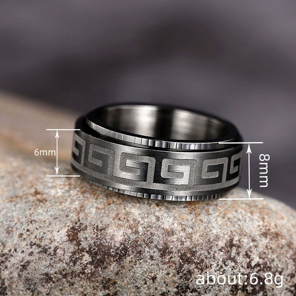 Wholesale Ring Stainless Steel Geometric Pattern Electroplating Rotatable Design Unisex Dark Style