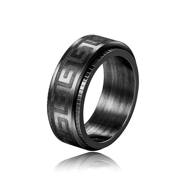 Wholesale Ring Stainless Steel Geometric Pattern Electroplating Rotatable Design Unisex Dark Style