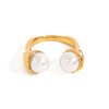 Wholesale Ring Stainless Steel Geometric Pearl Inlay Hammered Simple Fashion Jewelry