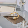 Wholesale Ring Stainless Steel Geometric Pearl Inlay Hammered Simple Fashion Jewelry