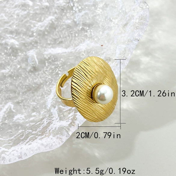 Wholesale Ring Stainless Steel Geometric Pearl Turquoise Electroplated