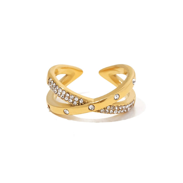 Wholesale Ring Stainless Steel Geometric Retro Cold Style Set With Precious Stones For Women