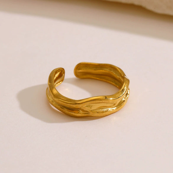 Wholesale Ring Stainless Steel Geometric Retro Popular Exaggerated Real Gold Electroplated Irregular Shaped Opening Adjustable Women's