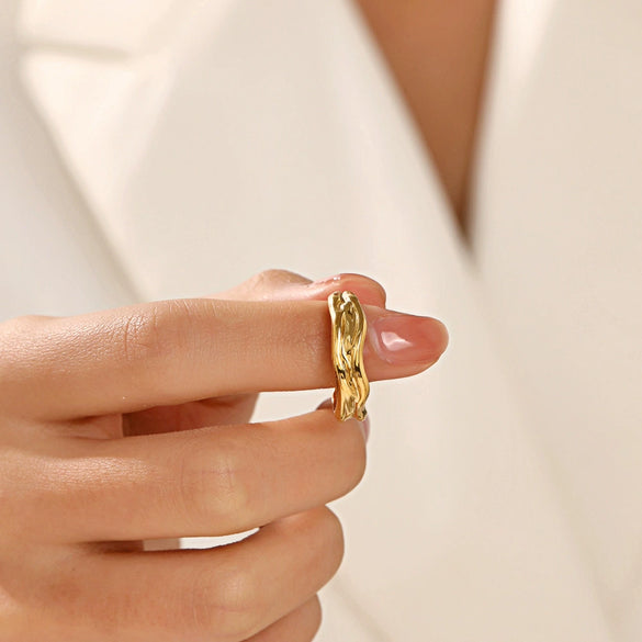 Wholesale Ring Stainless Steel Geometric Retro Popular Exaggerated Real Gold Electroplated Irregular Shaped Opening Adjustable Women's