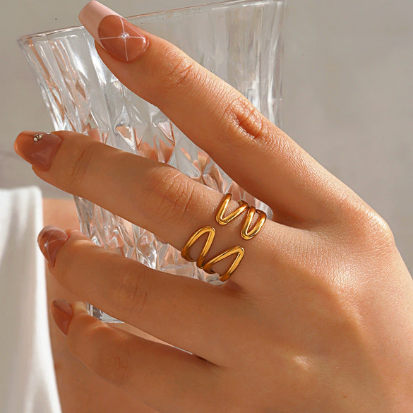 Wholesale Ring Stainless Steel Geometric Style 18K Goldplated