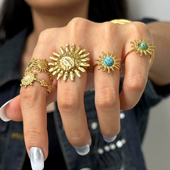Wholesale Ring Stainless Steel Geometric Sunflower Electroplated Jewelry