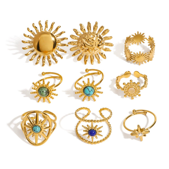 Wholesale Ring Stainless Steel Geometric Sunflower Electroplated Jewelry