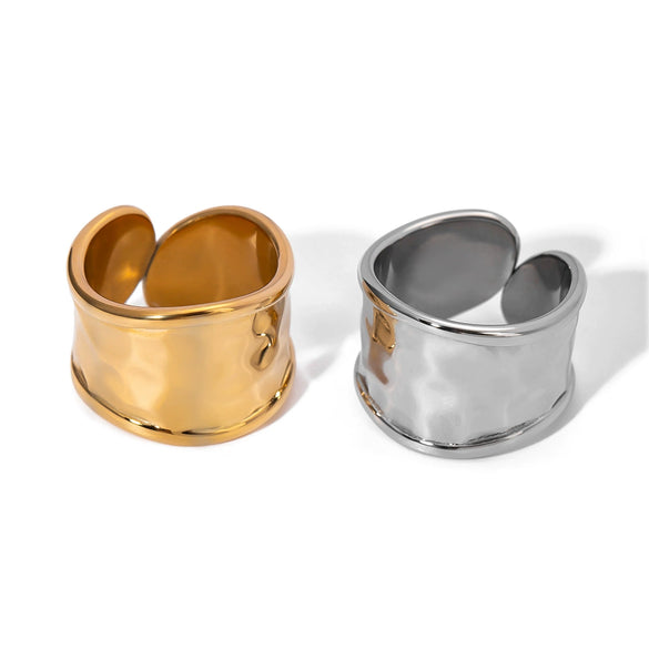 Wholesale Ring Stainless Steel Geometric Ushape Hammered Electroplated For Women