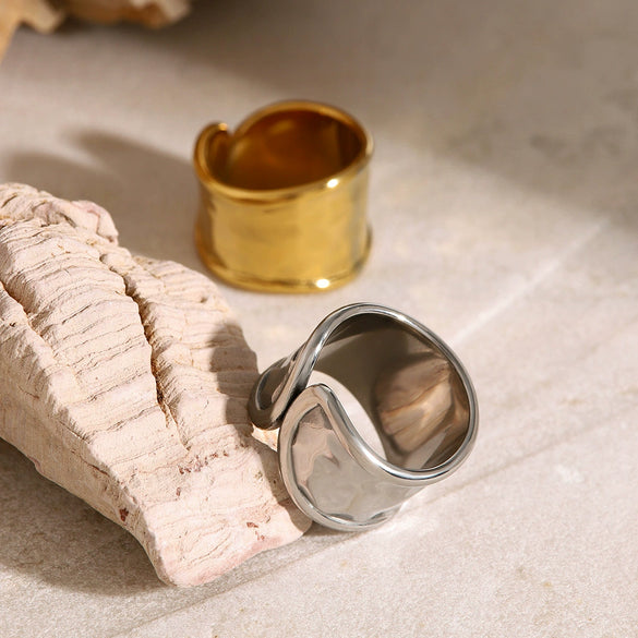 Wholesale Ring Stainless Steel Geometric Ushape Hammered Electroplated For Women