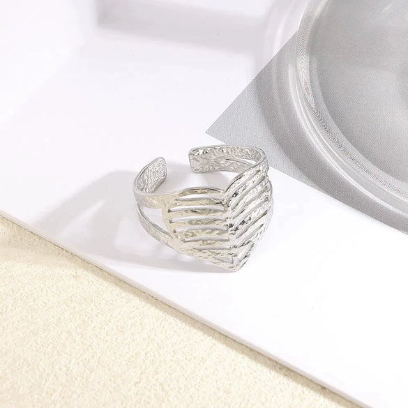 Wholesale Ring Stainless Steel Geometric Wave Asymmetrical Electroplated For Men And Women