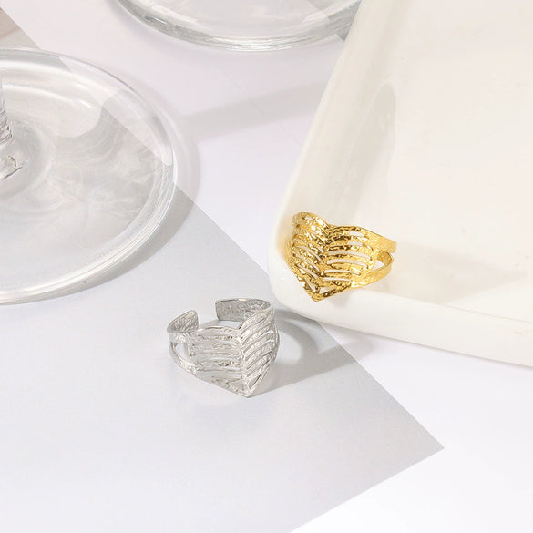 Wholesale Ring Stainless Steel Geometric Wave Asymmetrical Electroplated For Men And Women